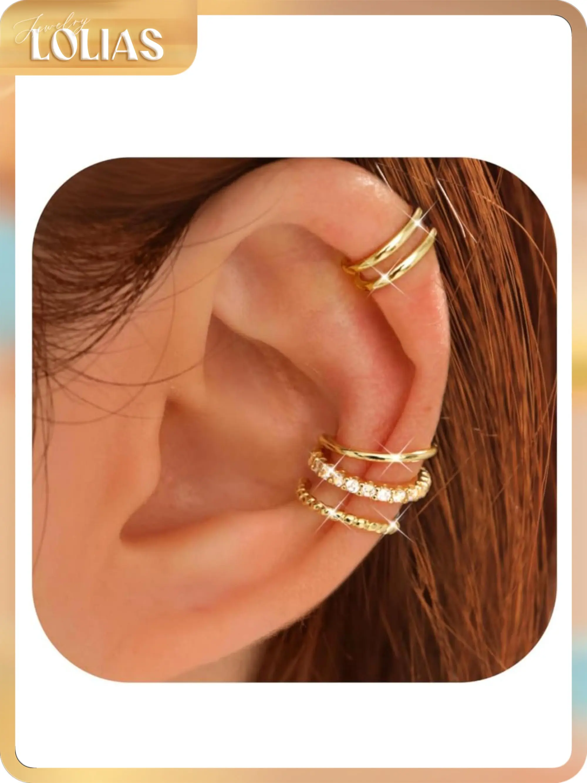 LOLIAS 4 Pairs Ear Cuffs Non Piercing - 14K Gold Plated Ear Cuff Earrings for Women Ear Cuff for Non Pierced Ears Clip on Cartilage Earring Adjustable Fake Earrings Set, Ear Cuff Jewelry, Four Pairs