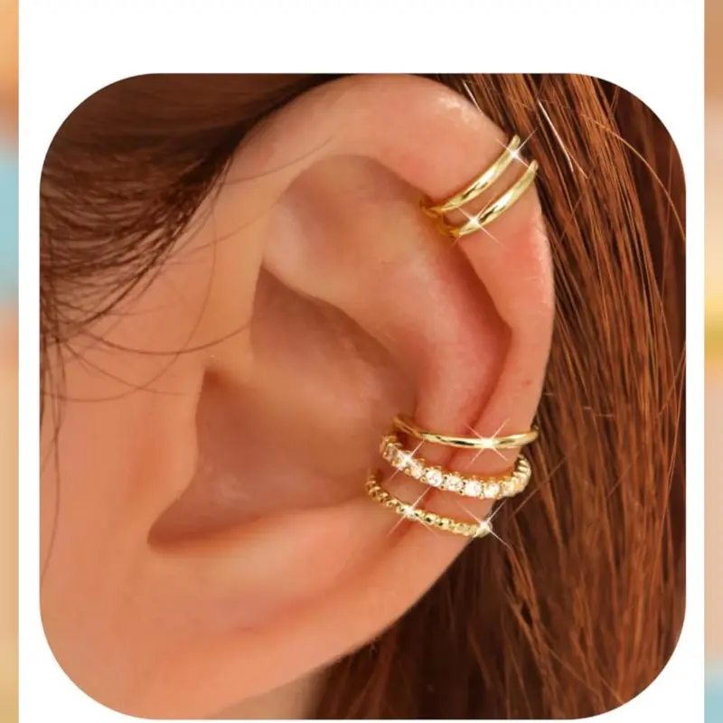 LOLIAS Women's 4-Pair Gold Plated Non-Piercing Ear Cuff Earrings, Adjustable Clip-On Cartilage Huggie Hoops, Hypoallergenic Luxury Jewelry, Stylish Fake Piercing Accessories, Ideal Gifts for Women, Clip On Earrings
