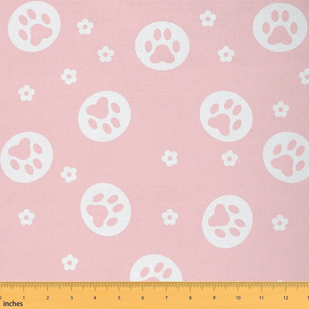 Pink Paw Print Fabric Cute Cartoon Flowers Decor Fabrics Sewing Supplies Animal Pet Dog Cat Paw Print Fabric DIY Soft Flannel Polyester No Stretch