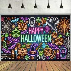 Halloween Polyester Backdrop, Aesthetic Photography Decor for Indoor Outdoor Party, Photo Booth, Party Banner
