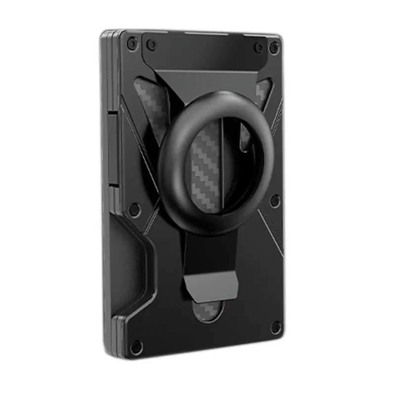 Tracker RFID Anti-theft Swiping Metal Wallet with Magnetic Ring - Black Aluminum Alloy Credit Card Holder for Home Storage - Unisex Ultra-light & Antibacterial Design