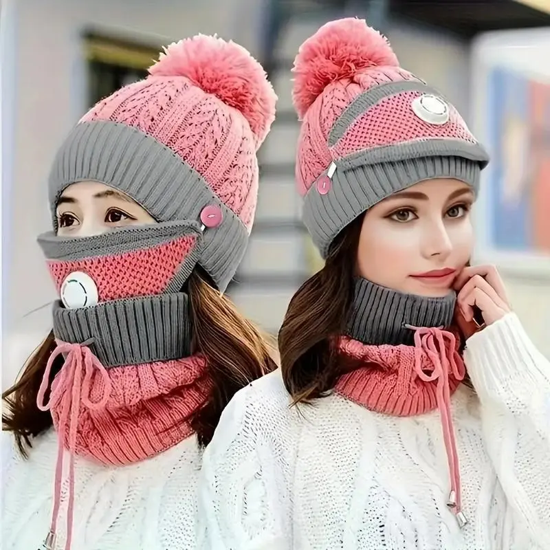 Mask + Hat + Scarf (pink)