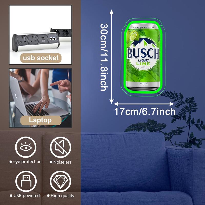 Busch Lime Beer Led Neon Sign for Wall Decor, Neon Lights for Bedroom Led Signs Suitable for Man Cave Bar Pub Restaurant Christmas Birthday Party Gift Led Art Wall