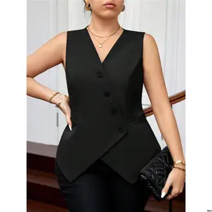 , foreign business owner extreme color without V women plus nktkito essce plus size leader pure simple suit black vest