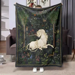 Comfortable Soft Flannel Blanket, Forest Animal Theme Jungle Horse Pattern, Digital Print, Perfect for Living Room and Camping, Cozy Chic Blanket