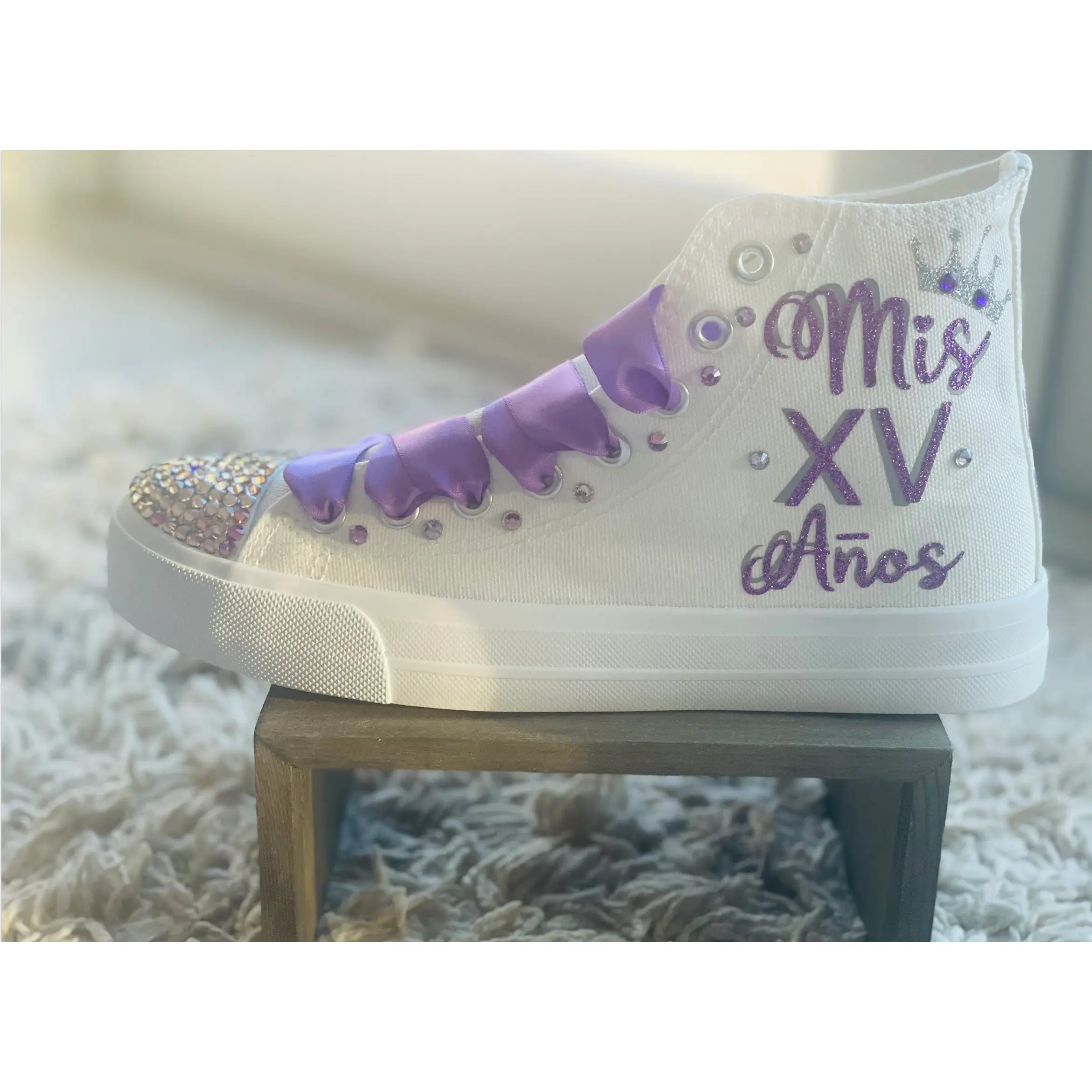 Cinderella Style Lilac theme | My XV años Gift personalized | Shoes 15 Birthday Dancers Sneakers | Customized Trainers Quinceañera Shoes