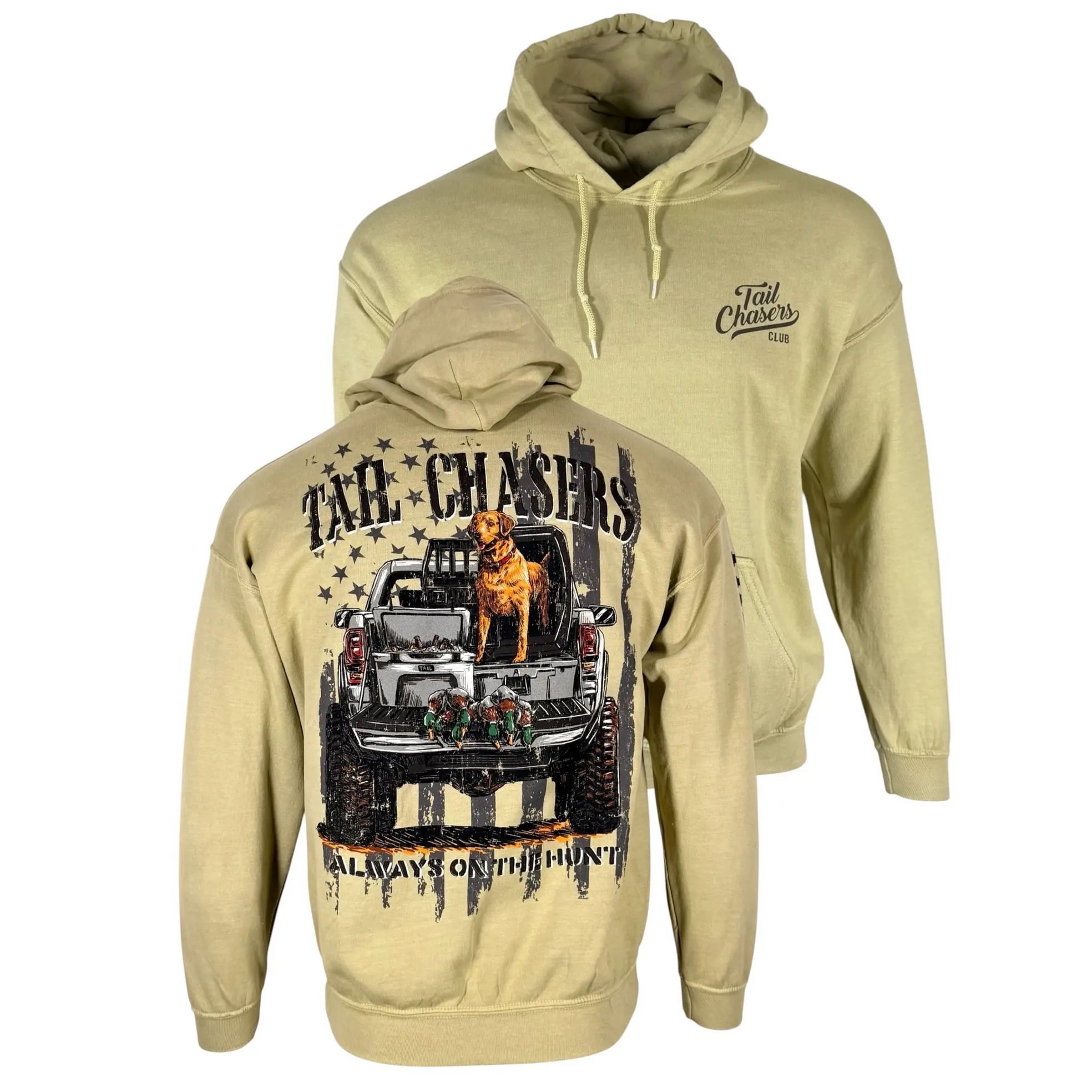 Tail Chasers Club Men's Cotton Casual Off-Road Graphic Pullover Hoodie - Long Sleeves, Back Print, Sand, 2000s Aesthetic Retro Style, All Seasons, Cold Wash, Fashion, Pull On Tops