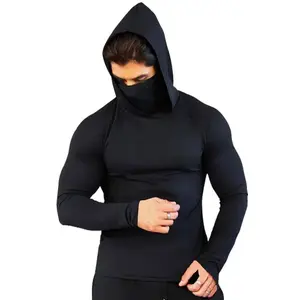 3-Piece Athletic Hooded Shirts Set, Long Sleeve Performance Tops with Built-in Face Cover fallseason Early Autumn Clothing