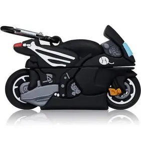 Cool 3D Motorbike AirPods Case with Keychain for AirPods 1/2/Pro, Black Sport Bike Silicone Protective Cover, Anti-Drop & Scratch-Resistant, Slim Portable Design, Stylish Gift for Motorcycle Enthusiasts, Men, Teens & Gadget Collectors