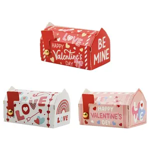 5pcs Valentine's Day Mailbox Style Paper Gift Boxes, Heart Pattern, Multi-Purpose Party Packaging, Wedding, Birthday, Proposal, Holidays