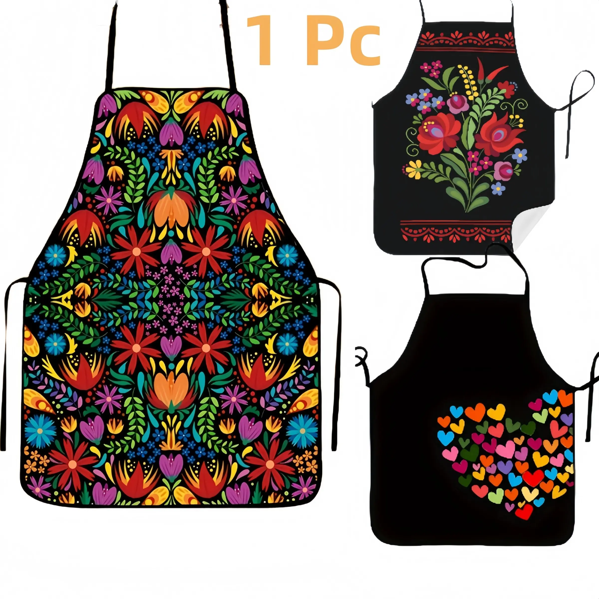Floral Pattern Apron, Cute Apron, 1 Count Polyester Mexican Folk Style Apron, Kitchen Accessory, Kitchen Cooking Aprons, Kitchen Apron for Cooking, Valentine's Day Gift, Apron for Women, ﻿Mother's Day Gift, Nails Design Tool