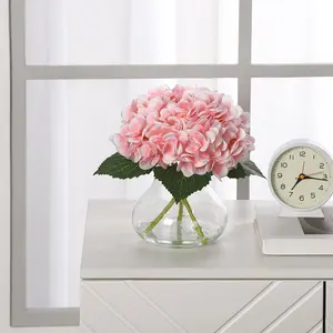 Artificial Hydrangea Silk Flowers Realistic Faux Bouquet, 5 Stem Lifelike Fake Flower Arrangement for Home Decor, Flexible Bendable Stems for Vase, Wedding Centerpieces, Year-Round Decoration