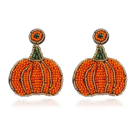 SmileBelle Women's Handmade Ornate Beaded Jack-O'-Lantern Pumpkin Stud Earrings - Cute Fall Halloween Jewelry, Unique Gift for Her, Jack-O'-Lantern Pumpkin Earrings