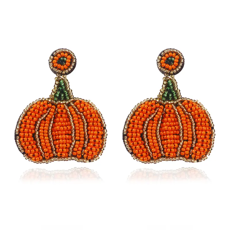 SmileBelle Women's Handmade Ornate Beaded Jack-O'-Lantern Pumpkin Stud Earrings - Cute Fall Halloween Jewelry, Unique Gift for Her, Jack-O'-Lantern Pumpkin Earrings