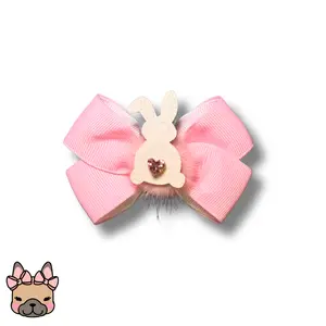 Pink Cotton Tail Dog Bow - Pink Easter Bunny Double Bow - Spring Accessories For Dogs