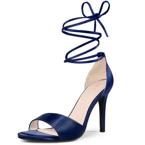 BLISSFUL STEP Lace Up Satin Heel Stiletto Heel Sandals
