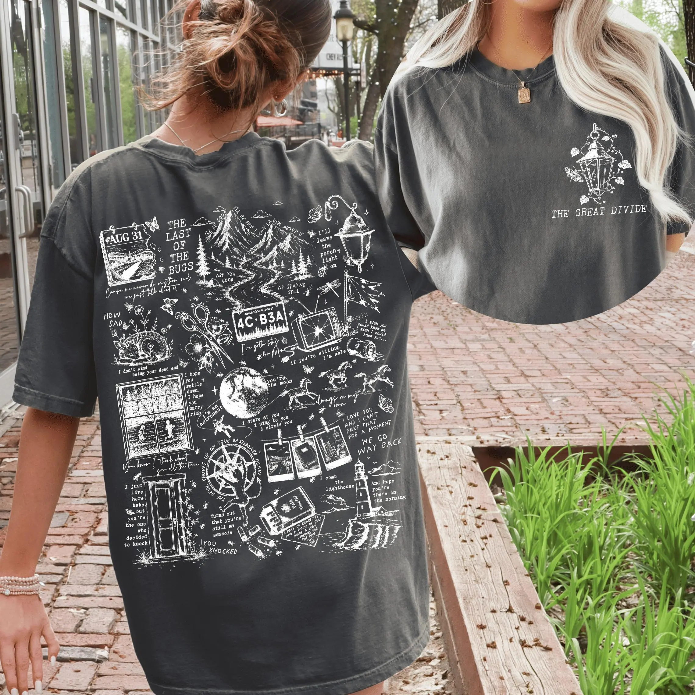Great Divide T-Shirt, Vintage Folk Music Tee, Nature Collage Graphic, Indie Concert Outfit, Music Fan Gift Casual Cotton Fabric Top