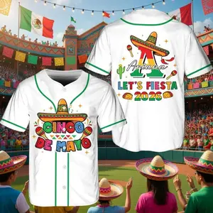Cinco De Mayo Baseball Jersey 2026 Let's Fiesta Sombrero Cactus Unisex Streetwear Loose Fit Summer Casual Button Down Festival Party Shirt Men Women