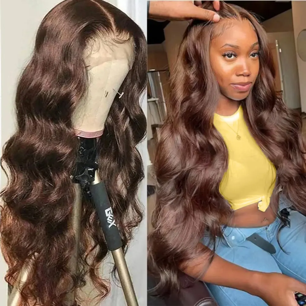 30 32 Inch Body Wave #4 Chocolate Brown 13x6 Lace Front Wigs Natural Human Hair for Women 13x4 HD Lace Frontal Wigs 180 Density