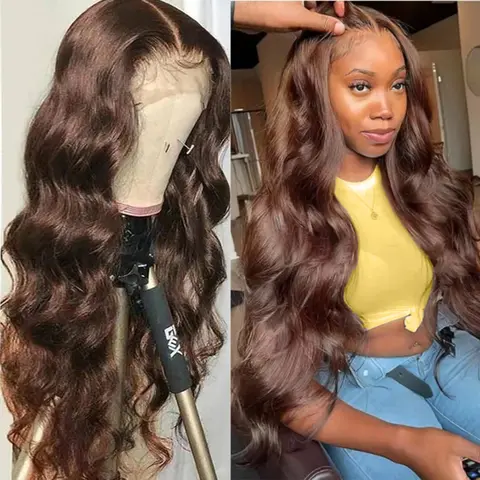 Bling Hair 30 32 Inch Body Wave #4 Chocolate Brown 13x6 Lace Front Wigs Natural Human Hair for Women 13x4 HD Lace Frontal Wigs 180 Density