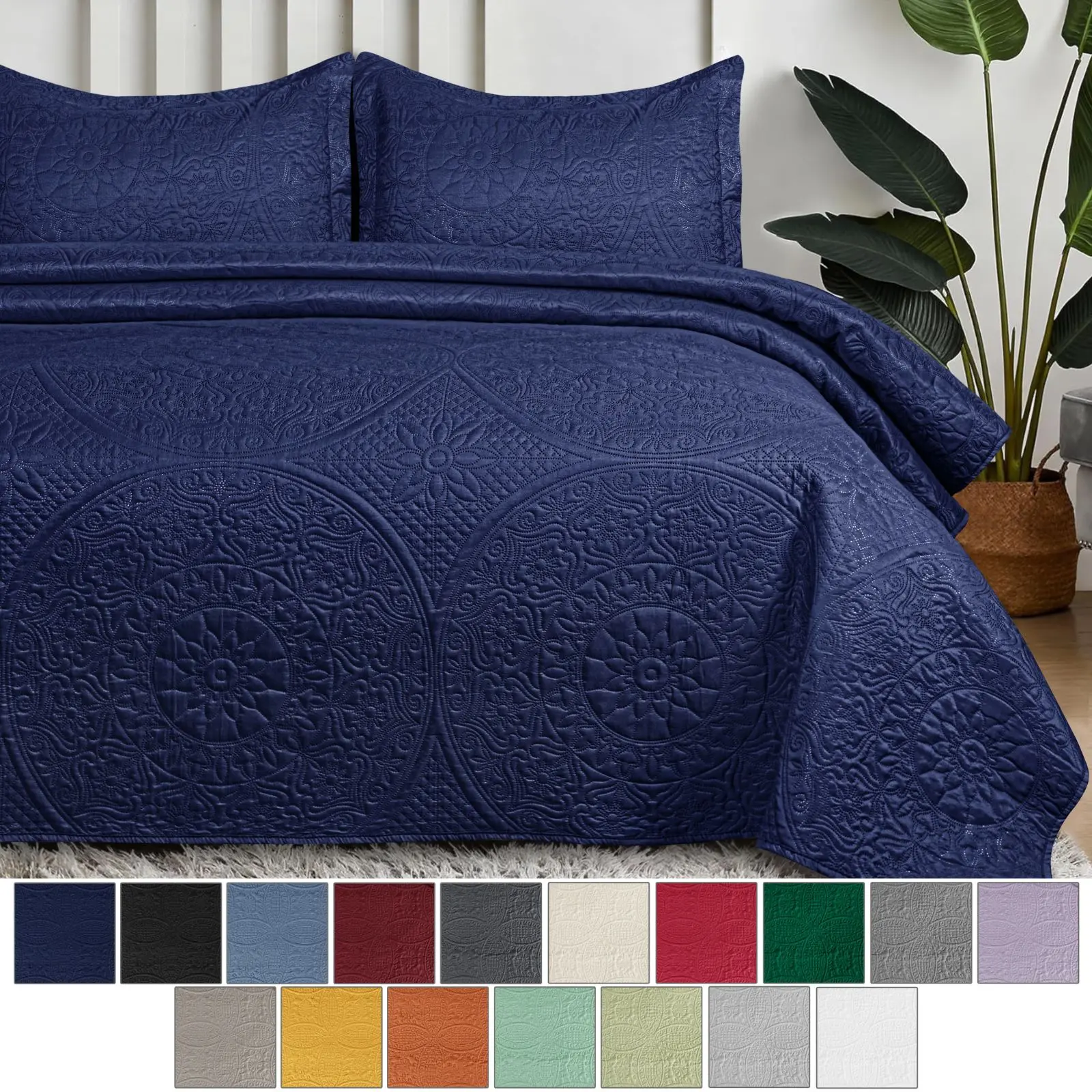Luxury Floral Quilted Bedspread Set for Queen & King – Embossed Lightweight Coverlet & Pillow Shams – Soft, Durable All-Season Bedding for Farmhouse, Modern, Minimalist & Hotel-Style Bedrooms – Ideal Christmas Gift & Black Friday Holiday Sale