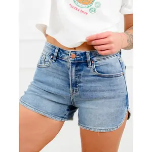 Risen Medium Wash Round Hem Shorts