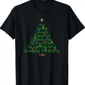 100% Cotton Christian Christmas s Bible Names of Jesus Tree Shaped Tee T Shirt