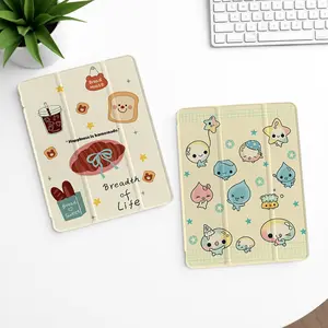 Bread Theme & Cute Cartoon Character Trifold Case for iPad Mini4/Mini5/Mini6/Mini7, Air1/Air2/Air3/Air4/Air5/Air6/Air7, Gen5-11, Pro11  Galaxy Tab S6 Lite, A9+, S7/S8/S9/S9FE/S10FE, S7+/S8+/S9+/S10 Great for Daily Use, Study & Casual Carry