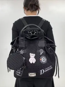 Ladies' bucket shaped fashionable casual large capacity mesh backpack, multifunctional bag, drawstring design, Y2K retro street style city bag bucket shaped handbag, carrying coin wallet crossbody bag, suitable for daily use and commuting