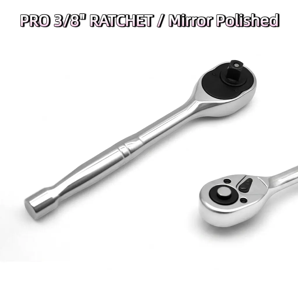 3/8 in Drive Ratcheting Wrench - 24-Tooth Reversible Quick-Release Teardrop Handle, Chrome Vanadium Steel (CR-V) Mirror Polished Gear Ratchet Wrench Hand Tool, Tools for Mechanics for Automotive Repair, Home DIY, Father's Day Gift, Ratcheting Wrenches