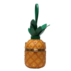 New personalized pineapple-shaped bag, fresh and artistic style for young girls, ins-style shoulder and crossbody bag with rivets and chain, cylindrical bag