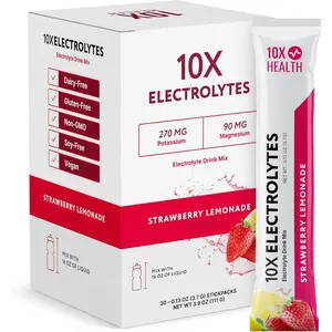 10X Health Electrolytes – Strawberry Lemonade Hydration Powder – With Potassium, Sodium & Magnesium – Unsweetened Electrolyte Drink Mix – 20 Single-Serve Packets