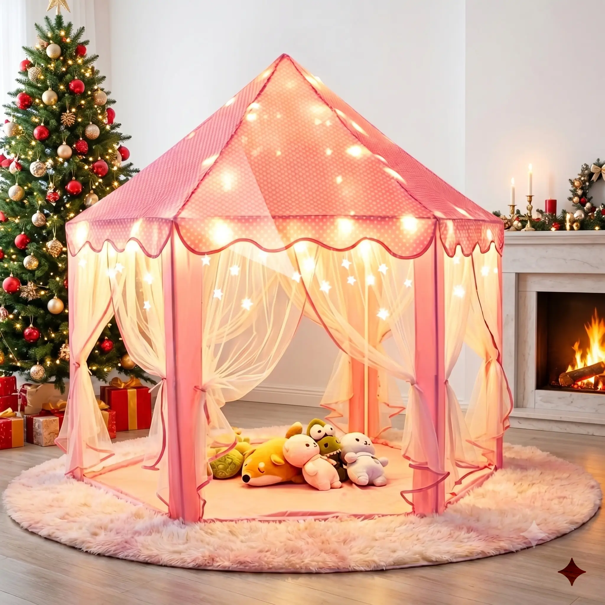 【FathersDayGift】Hexagon Princess Castle Tent for Girls - Kids Playhouse with Fairy Star Lights, Indoor & Outdoor Play Tent, Perfect Christmas Gift for Toddlers & Children Toys SummerVibes