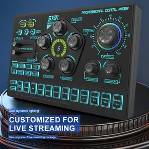 Sx91 Professional Live Streaming Sound Card, Audio Mixer with XLR Microphone Interface, Separate Controls, Volume Knobs, Mute Button, 48v Phantom Power, Live Sound Cards
