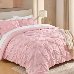 California King Comforter Set Pink (104x96Inch), Pleat Cal King Comforter Set 3 Pieces, Oversized King Pintuck Bed Comforter, Microfiber Down Alternative Comforter Bedding Set