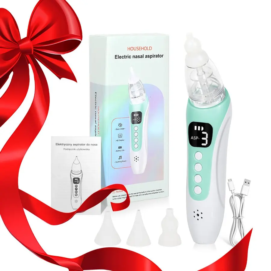Electric Nasal Aspirator for Home Use, Multi-Functional Lightweight Portable Daily USB-Rechargeable Device with Three Adjustable Levels, Soothing Music and Three Replacement Tips, Cleansing, Nasal Cleaner