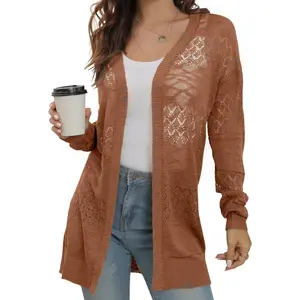 Lightweight Cardigan Sweaters for Women Crochet Knit Open Front Long Sleeve Loose Casual Boho Summer Beach CoverupGift