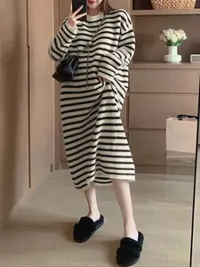 Loose-Fitting Striped Sweater Dress for Women, Casual Style for Spring & Fall, Comfortable and Stylish Knitwear