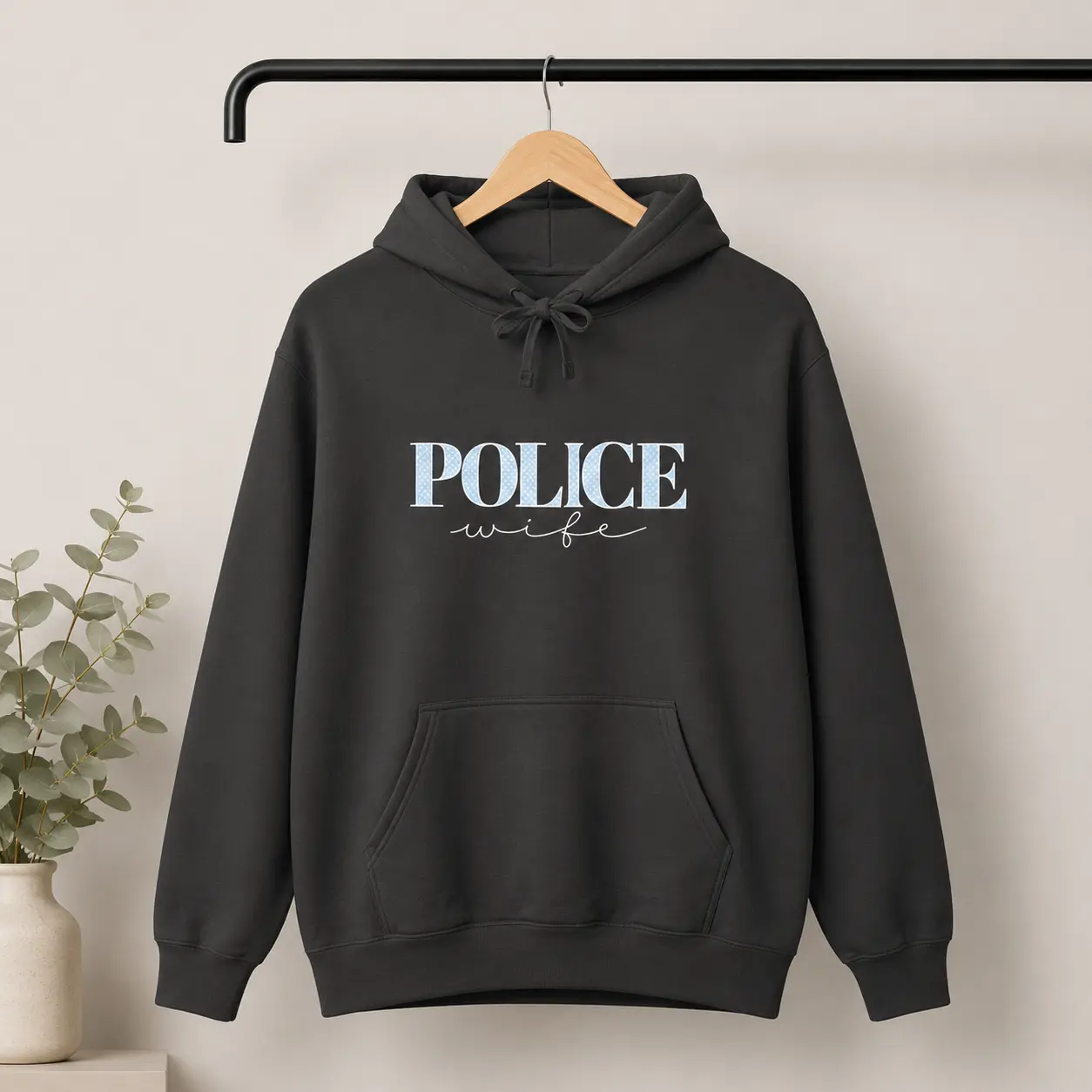 Embroidery Police Wife Sweatshirt Cop Wife Floral Shirt Thin Blue Line Hoodie Police Officer Gift Law Enforcement Shirt Back The Blue