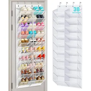 30 Pairs Over the Door Shoe Organizer Breathable Mesh Hanging Shoe Rack for Closet Storage with Wide Deep Pockets 10 Tier Shoes Holder Fit All the Family's Sneakers,