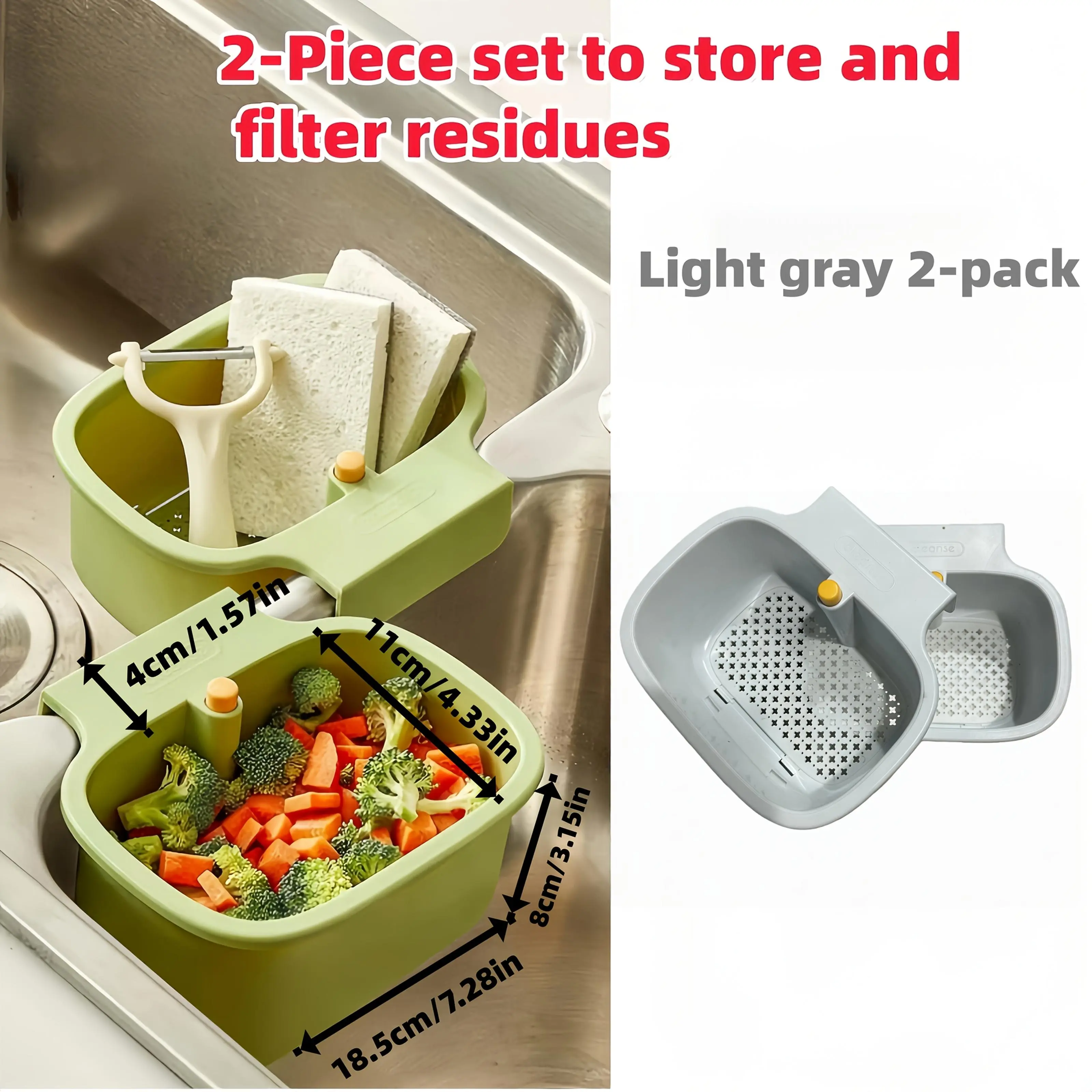Kitchen Sink Drain Basket, Self-Cleaning Anti-Clog Mesh Filter Push-Type Sink Strainer for Kitchen and Bathroom Sinks - Automatic Food Waste Drain Basket with Removable Bottom, Multi-Functional Hanging Mesh Sink Basket, Non-Slip Plastic Drain Basket