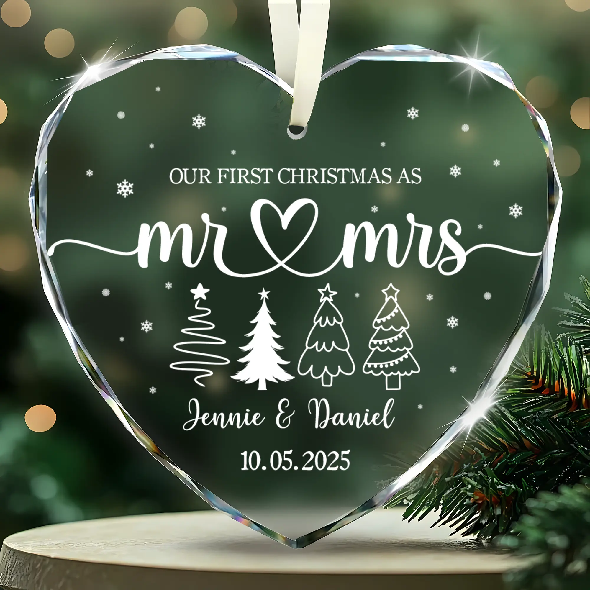 Personalized First Christmas Married Ornament 2026- Custom Name Date Gift, Mr and Mrs Custom Wedding Ornament for Newlyweds, First Christmas as Married Couple Keepsake