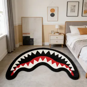 American Street Shark Mouth Carpet, Fun Trendy Bedroom Decorative Rug, Soft Plush Comfort Mat, Suitable for Living Room, Bedside, Coffee Table, Sofa