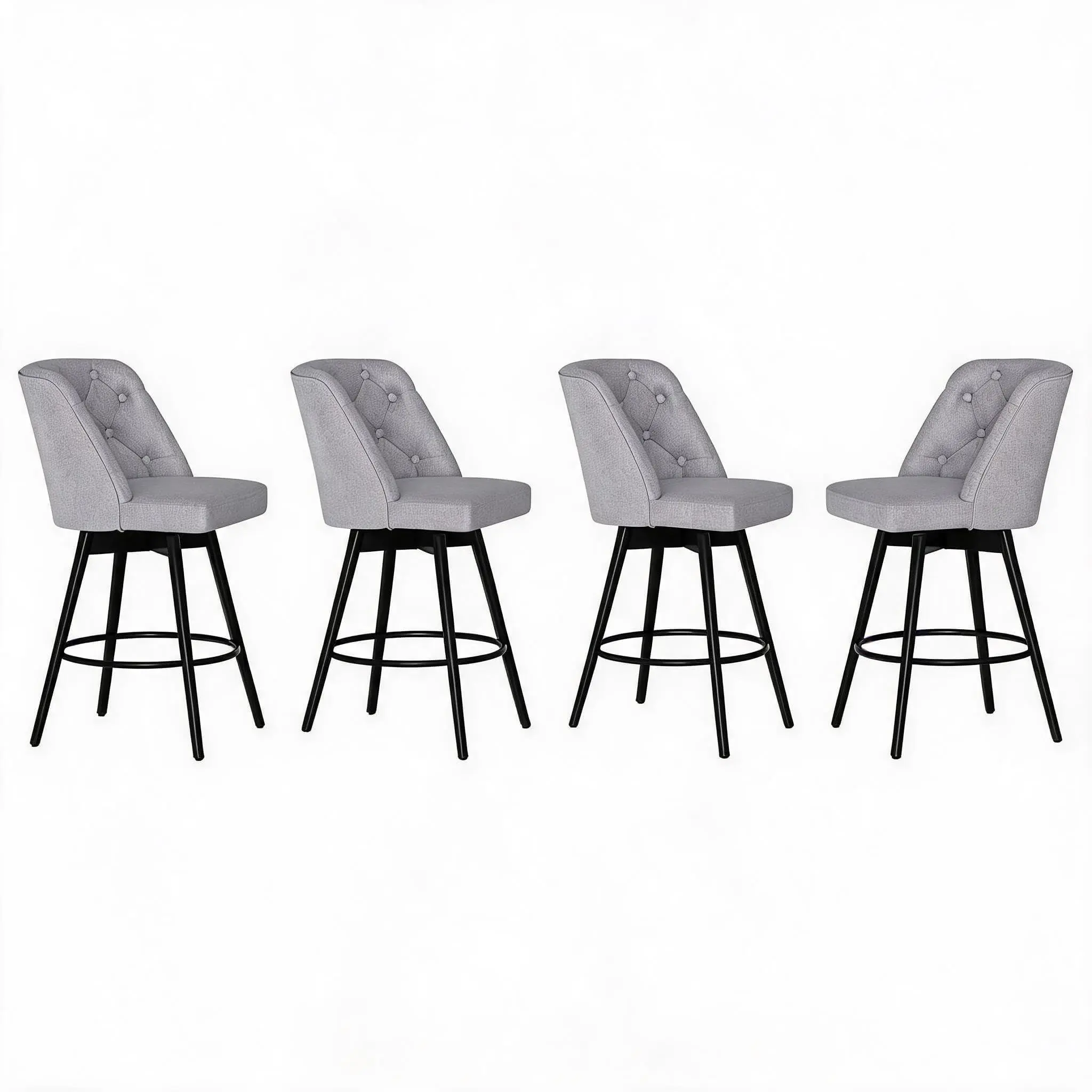 GARVEE Set of 4 Modern Swivel Bar Stools - 26'' Counter Height Chairs with Backs - Upholstered Linen Fabric, Comfortable Seating, Sturdy Iron Footrest - Ideal for Kitchen Island, Home Bar, Dining Room