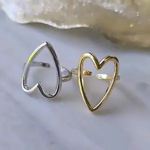 Trendy Minimalist Fashion Gold Plated Heart Ring for Women Stainless Steel Open Design in Gold & Silver