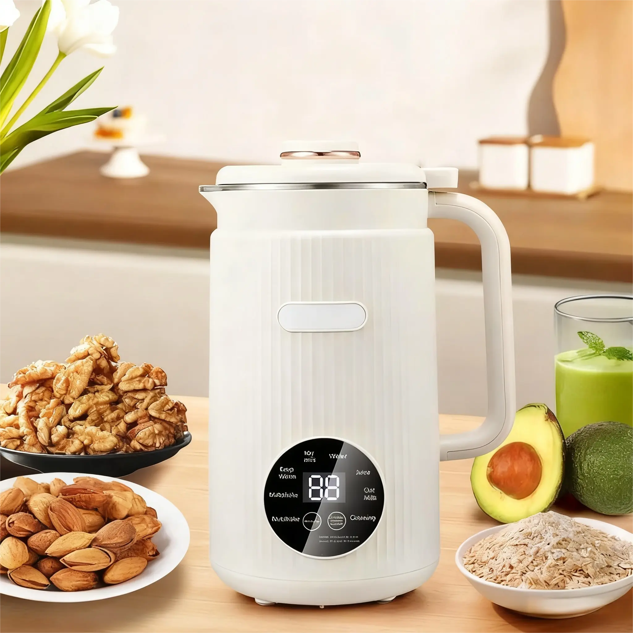 1.2L Soy Milk Maker & Nut Milk Machine, 8-in-1 Plant-Based Milk Maker with LED Touch Control, 10-Blade Stainless Steel Blades, 12H Delay Start, Self-Cleaning for Homemade Milk