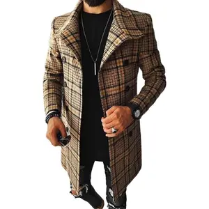 Men’s Casual Plaid Patchwork Single-Breasted Mid-Length Trench Coat/Pea Coat – Warm Autumn/Winter Outerwear