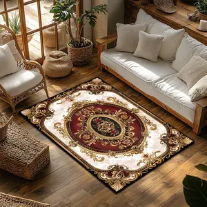 Luxury Burgundy & Gold Ornate Flannel Area Rug - Oversized Soft Plush Mat for Living Room & Bedroom, Non-Slip Traditional Home Decor, Floral Area Rug #LuxuryOrnateRug #TraditionalHomeDecor #FlannelMat #NonSlipRug