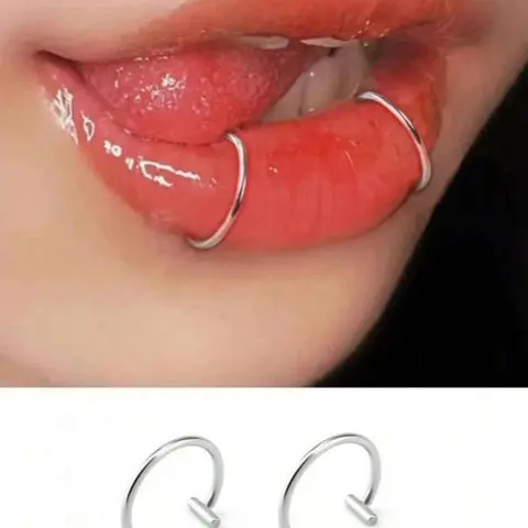 2pcs Punk Style Non Piercing Silver Lip Rings, Side Labret Design, Fashionable and Personalized Vintage Body Adjustable Accessory Non Piercing Jewelry