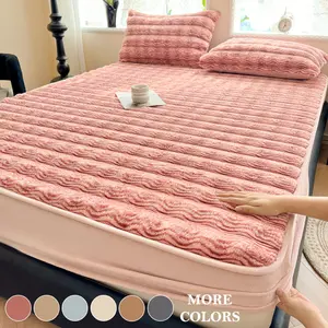 Luxury Faux Rabbit Fur Fitted Sheet Set, Soft Warm Solid Color Bedding, Premium 3-Piece Set (1 Fitted Sheet + 1/2 Pillowcases), All-Season, Perfect for Bedroom, Dorm, Sofa Décor & Christmas Gift